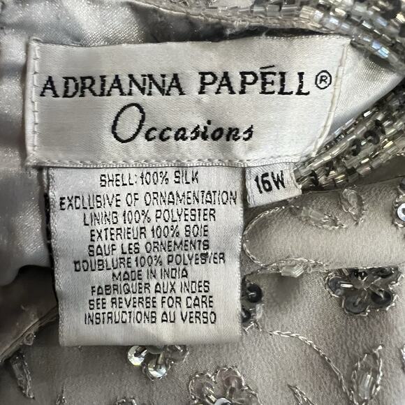Adriana Papell Blouse 16W Gray Silver Silk Sequins Beaded Formal Evening Gatsby - Picture 7 of 7